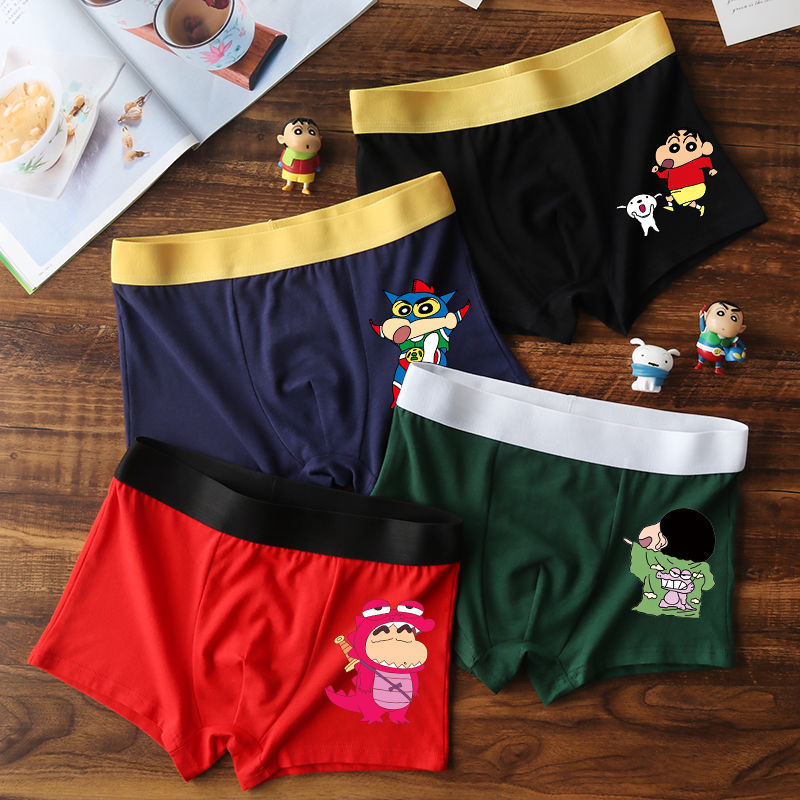 Cartoon Underwear Men's Pure Cotton Cute Funny Boys Boyshorts Head Red Men's Anime Crayon Xiaoxin. 