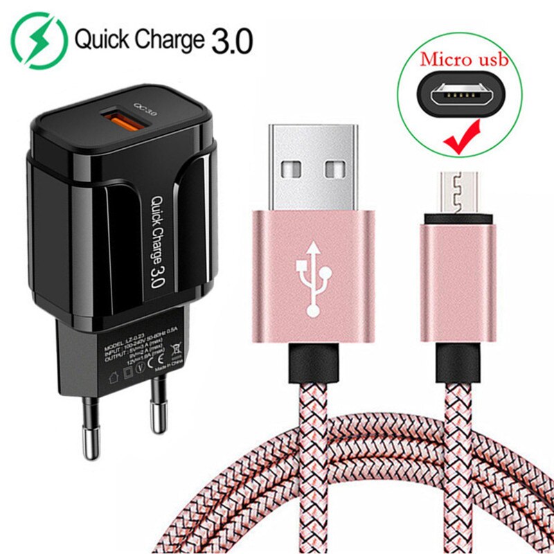 QC 3.0 Fast Charger Micro USB Charge Cable For Samsung Galaxy A10 A01 M01 J2 Core J7 J5 J3 A5 A7 2016 S6 S7 J4 A6 A7 2018 Phone