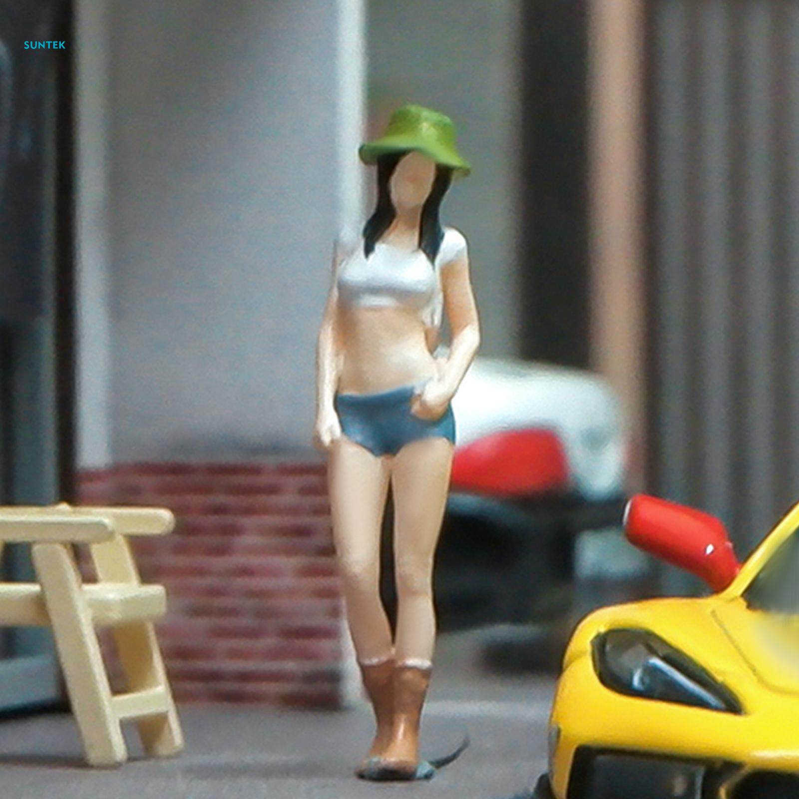 1/64 Summer Beach Girl Figures Sand Table Ornament Collectibles Hand Painted People Figurines for Diorama Miniature Scene Photography Props Layout. 