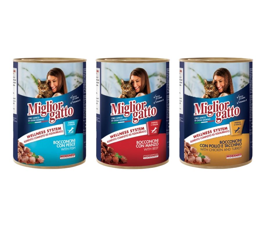 Mliglior Gatto Canned wet cat food 405g Salmon, White Fish, Chicken & Turkey, cat food, wet cat food