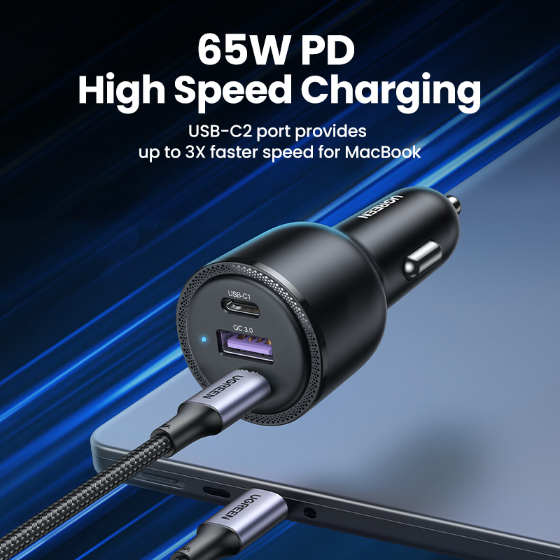 UGREEN PD 69W Super Car Charger Type C USB A for iPhone 15 pro max 14 Pro max Huawei SAMSUNG S24 S23 S22 Realme Fast Car Charger. 