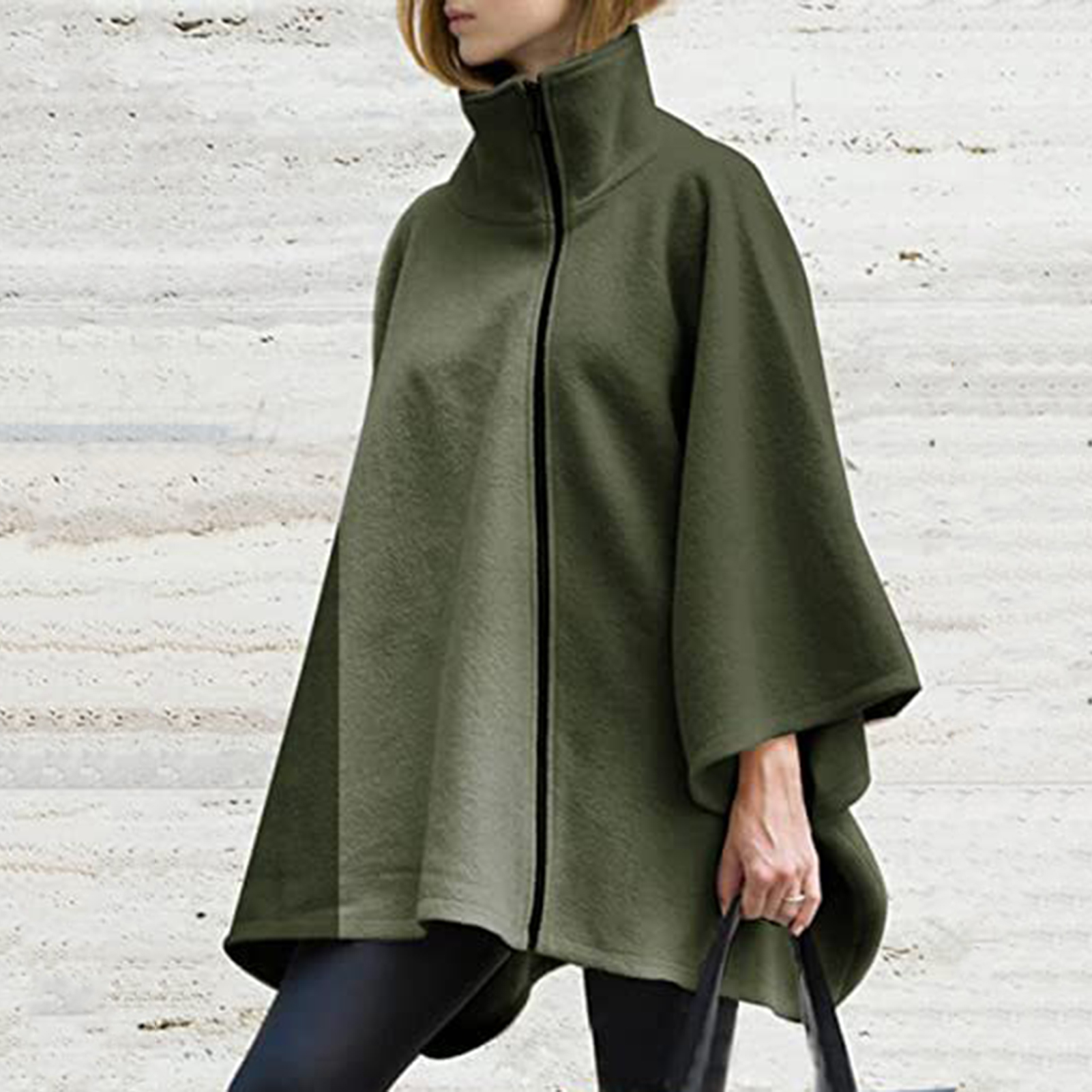 High-collar Cape Stylish High Collar Women's Cape Coat for Fall/winter Windproof Warm Poncho with Irregular Hem Southeast Asian Fashion Women Cape Coat. 