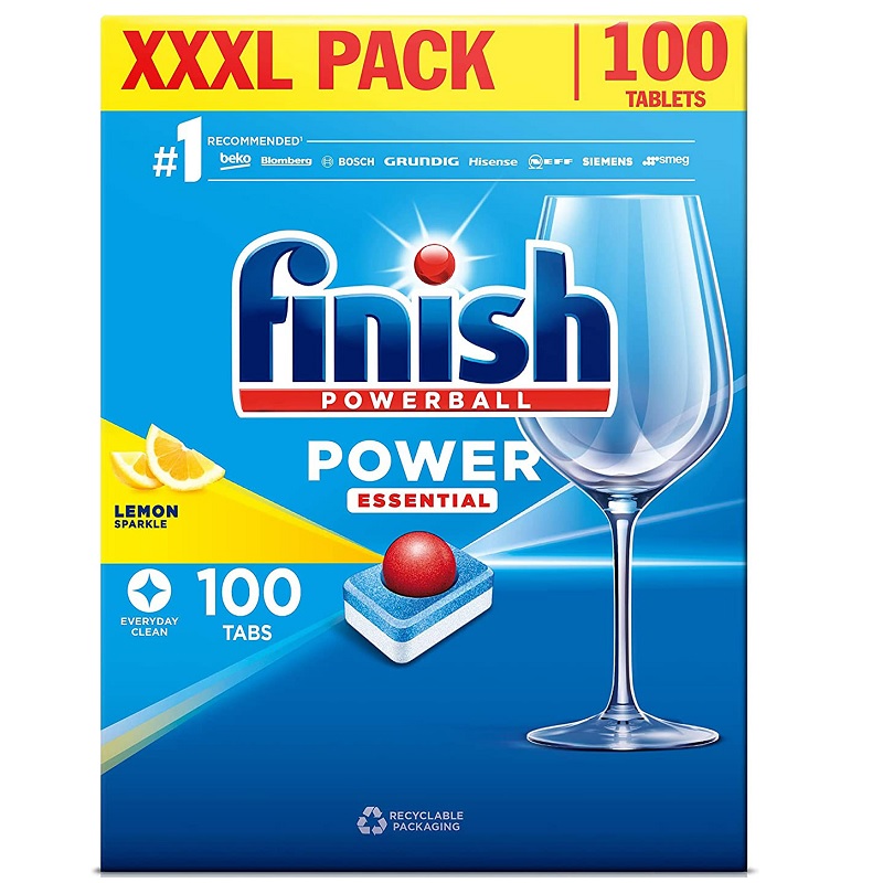 Finish Powerball All in 1 Deep Clean Essential Dishwasher Tablets Lemon Sparkle XXXL Pack (100 Tablets). 