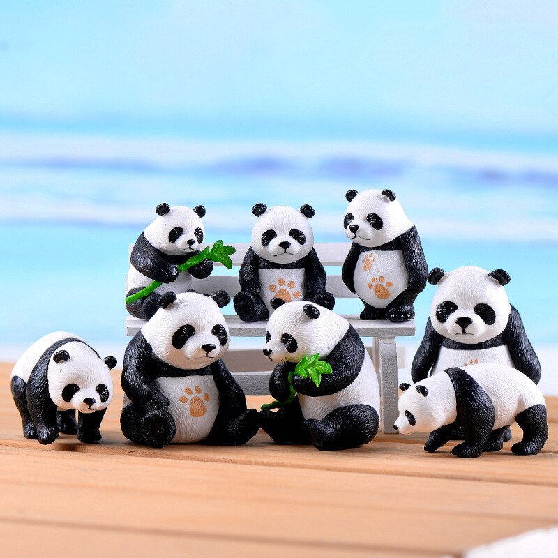 【Serendipity party】4 Pc/SetWhite Black Moss Micro Landscape Terrarium Figurine Resin Funny Panda Ornament Fairy Garden. 