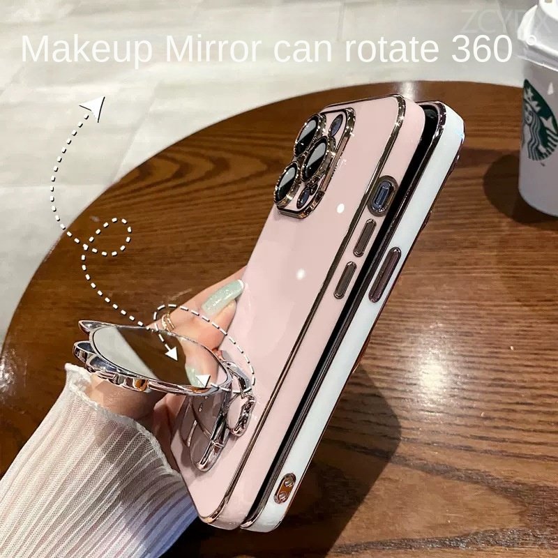 For Samsung Galaxy A05 A05s A04 A04e A04s Back Cover with Cute Cat Makeup Mirror Stand Bracket Luxury 6D Plating Shiny Bling Case Square Edge Soft Silicone Mobile Phone Cases Pouch Girls. 