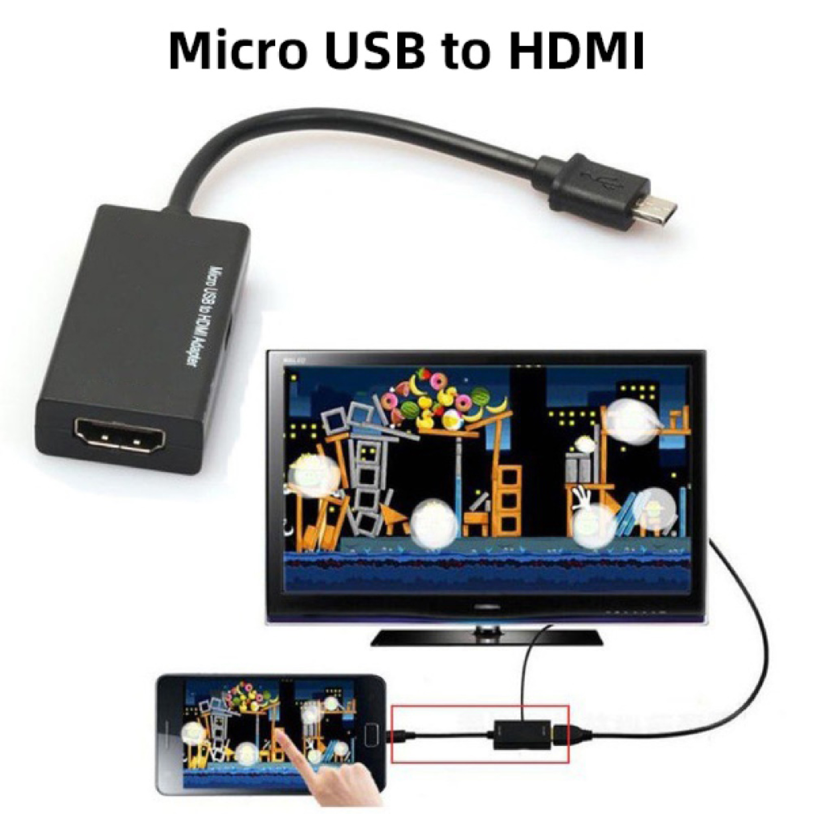 Micro USB to HDMI Adapter Cable - High Clarity Converter for Phone to HDTV/Monitor Display. 