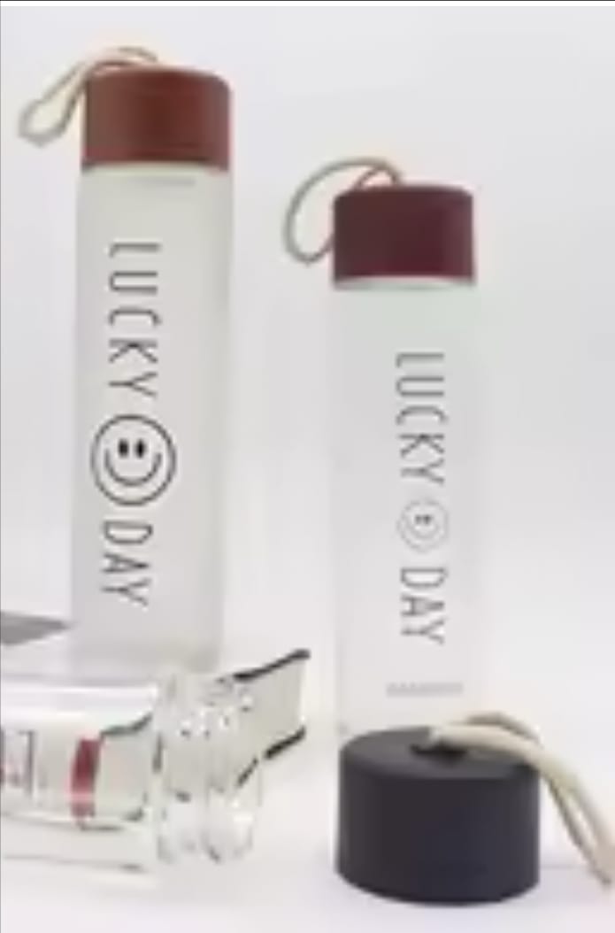 Customization 350ml Frosted transparent and smoke Glass Water Drinking Bottle smile Glass Water Bottle. 