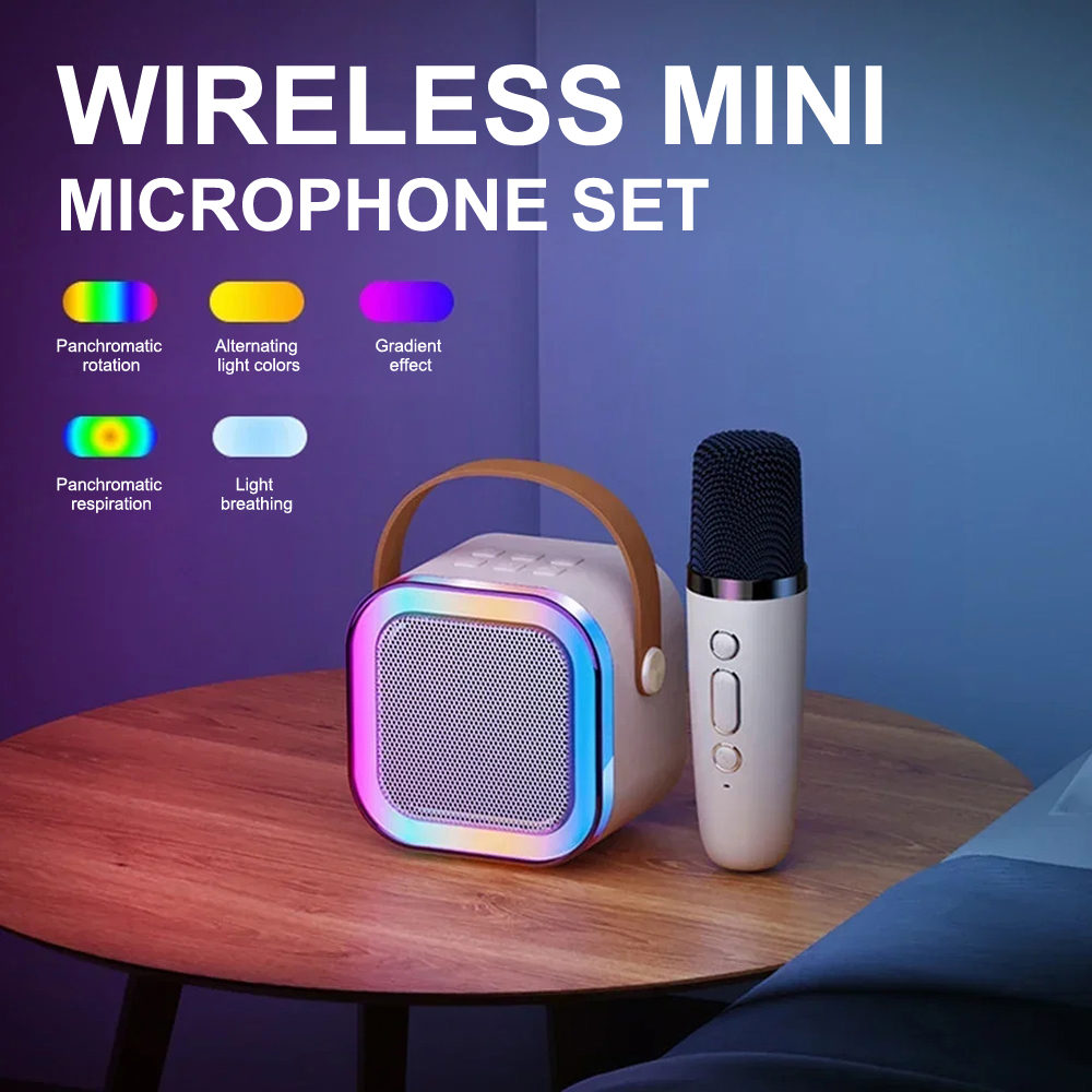 Karaoke Wireless Microphone Bluetooth Speaker Portable RGB Colorful Lights HIFI Outdoor Surround Subwoofer Home Party Kids Gift. 