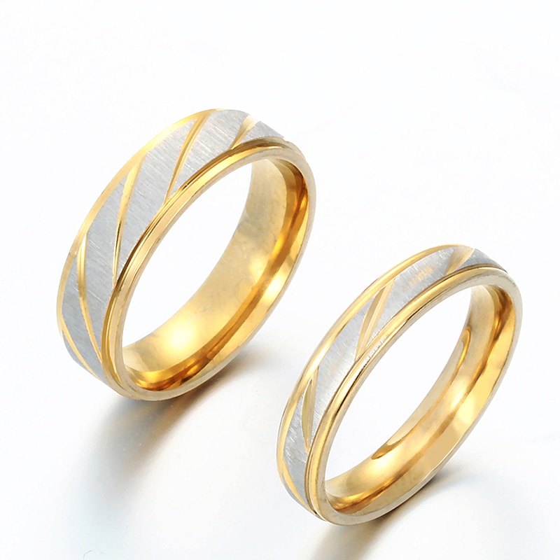 Auxauxme Titanium Steel Engrave name Lovers Couple Rings Gold Wave Pattern Wedding Promise Ring for Women Men Engagement Jewellery