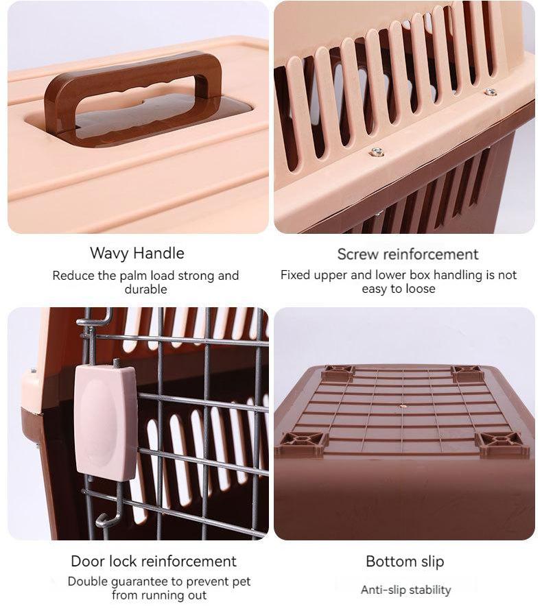 Small Pet IATA Approved Airline Travel Carrier Crate Pets Dog Cat Air Flight Box Checked Vet Visit Kennel Portable Foldable Breathable High Quality ABS PP Plastic Material Car Case Dogs Cats Medium Chrome Door Food Water Cup. 