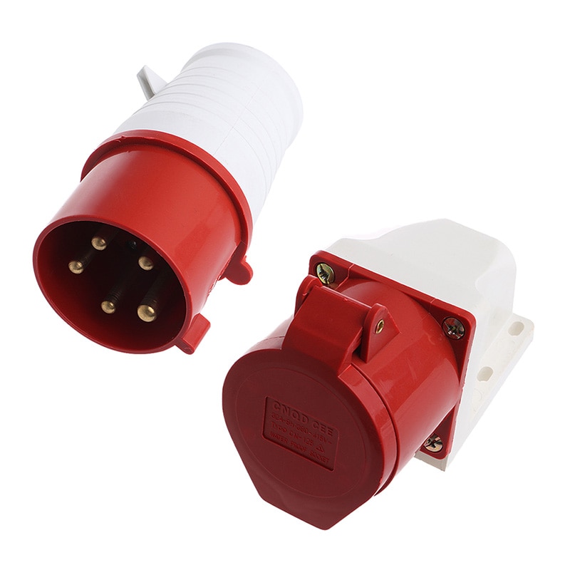 1pc 32A 5pin Industrial Wall Socket Plug IP44 3P+N+E Surface Mount Socket Plug. 