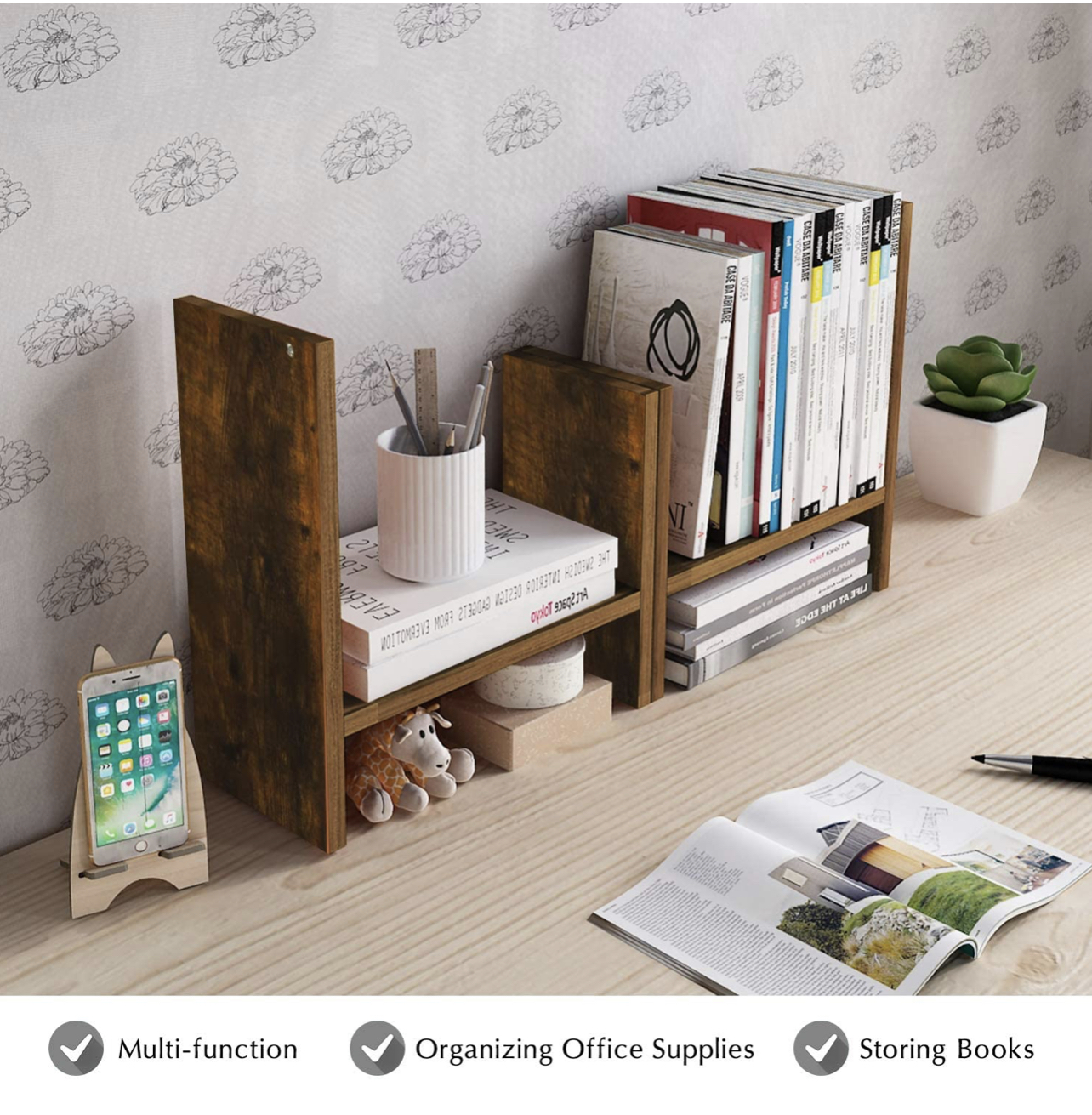 VTEC FURNITURE Desktop Organizer Office Storage Rack / Adjustable Wood Display Shelf / Book organizer. 