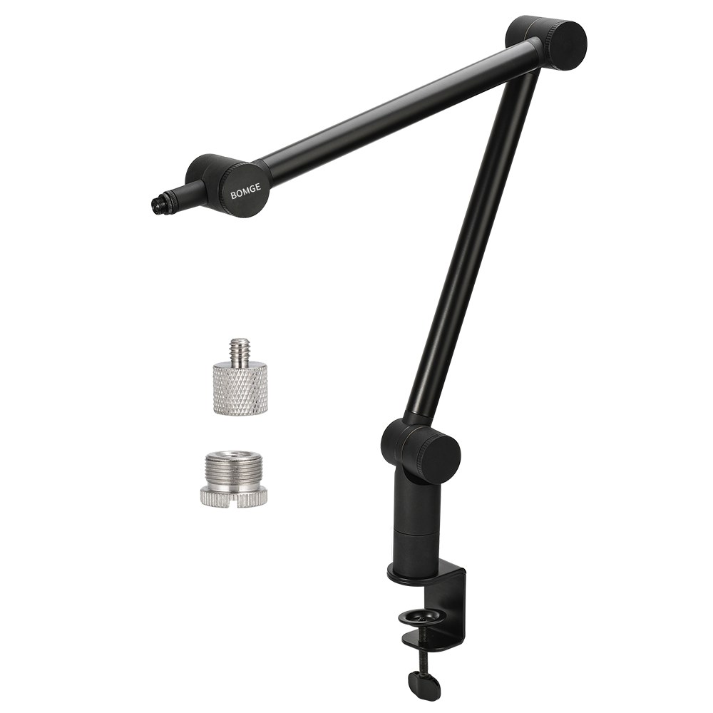 BOMGE Boom Arm Mic Stand - Verstelbare Heavy Duty Suspension Boom Schaararmstandaard met kabelbeheerkanalen, bureauklem voor podcasts, streaming, gaming, thuiskantoor, opname (WIT