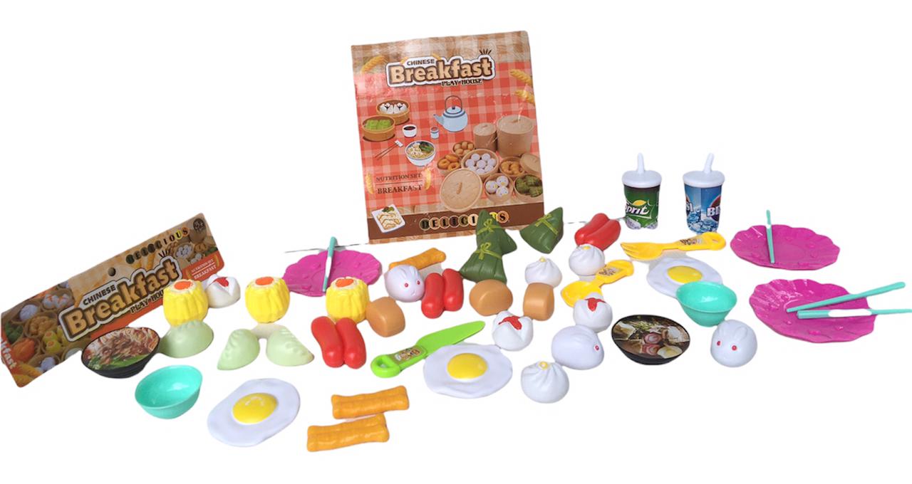 Chinese Breakfast Food Playset / 46 Pieces / 22*5*30 CM /  Chinese Play Food Cooking Toys Children Pretend Play Food Toy Simulation Kitchen Set Toy For Girls Boys Kids Toddlers. 