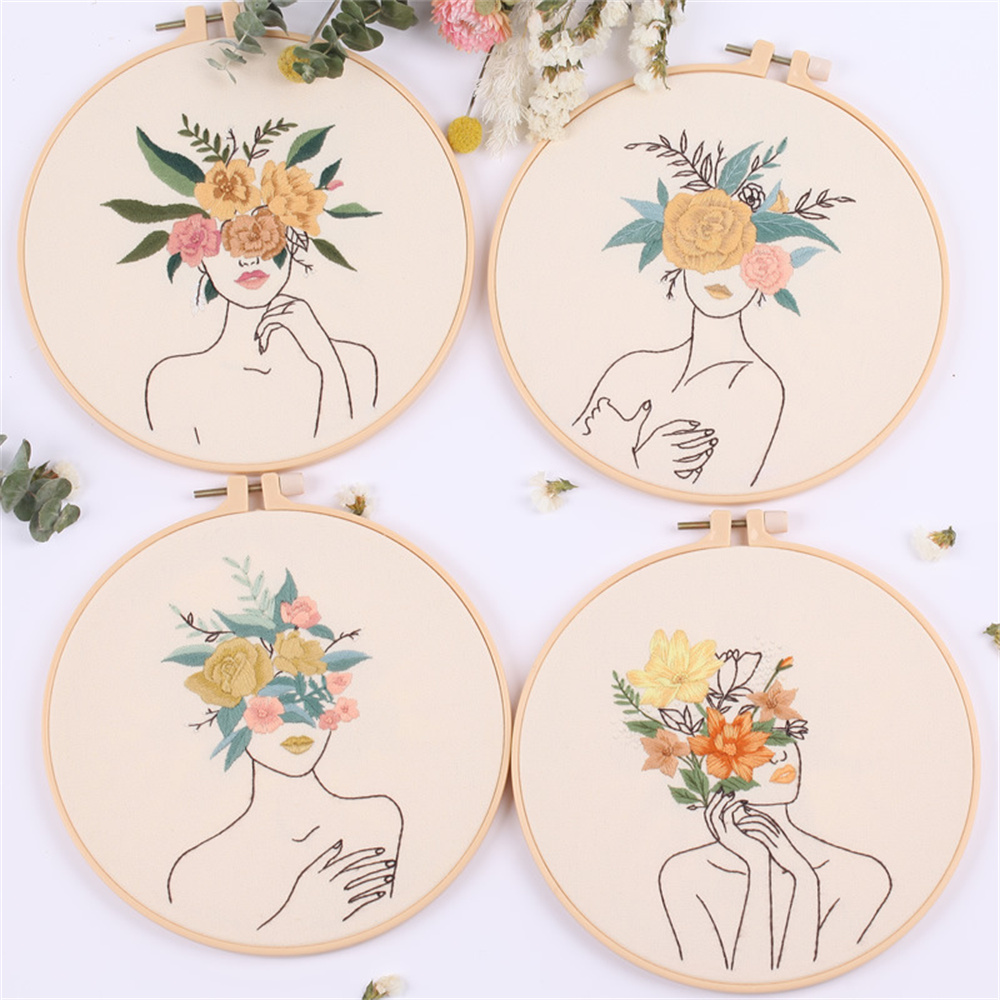 ALIEN Flower Embroidery Diy Kit Sashiko Set Hand Embroidery Pattern Needle with Hoop for Beginners Needlework Tools Accesories Crafts. 