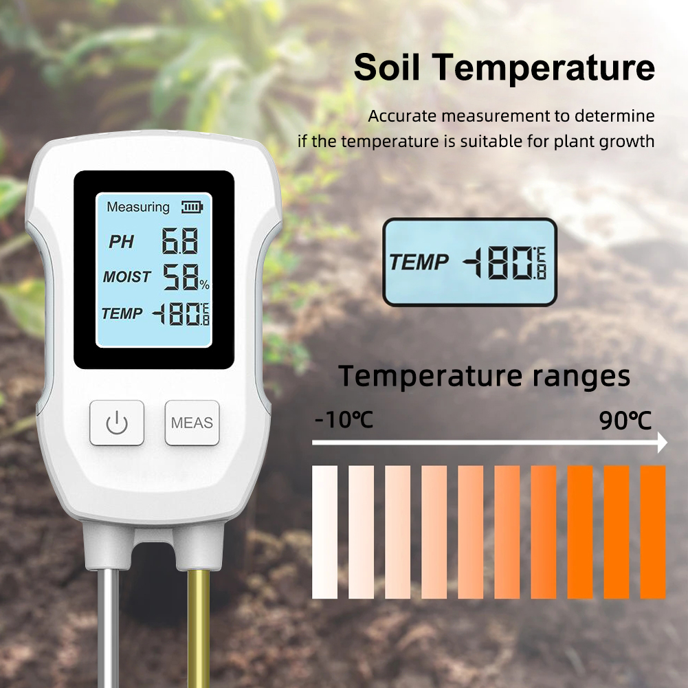 YIERYI Soil Moisture Meter, 3-in-1 Digital Soil pH/Soil Moisture/Temperature Meter Double Probe High-Precision Soil Meter with Backlight for Garden, Lawn, Vegetable Orchard. 