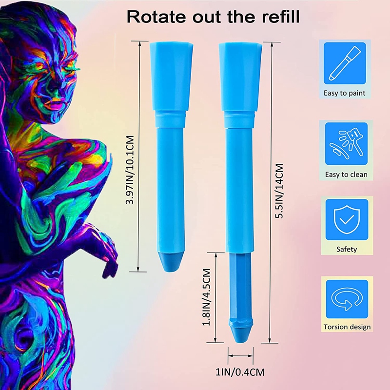 Glow in the Dark Face Body Paint Glow Sticks Markers Makeup Face Painting Kits, For Halloween and Parties. 