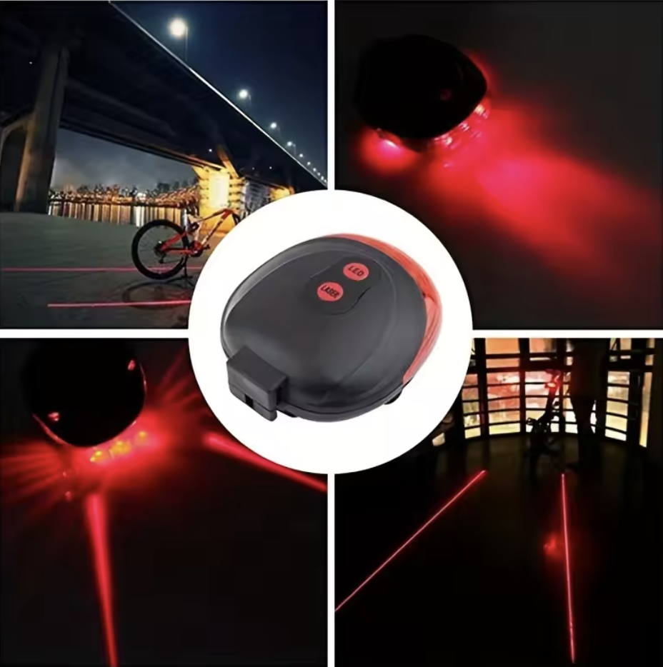 Bicycle Laser Lights 5 LED 2 Lasers 3 Modes Bike Taillight Rear Light Safety Warning. 