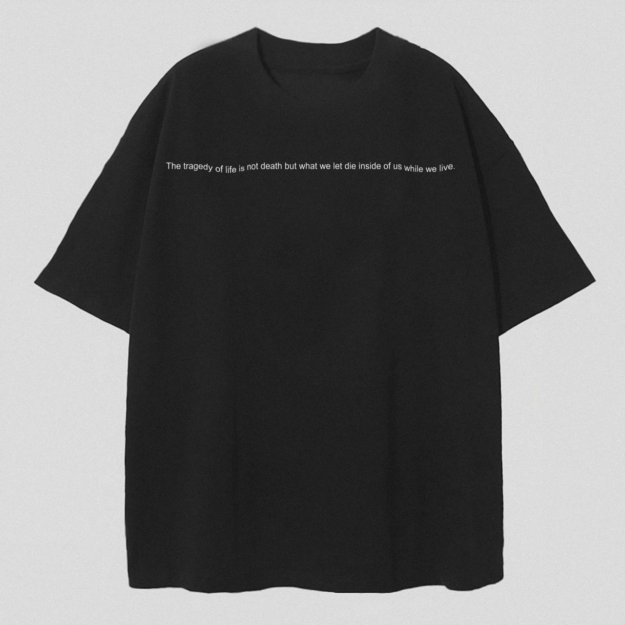 Oversize Men's T shirt with Sentence printed 100% Cotton 240 GSM  High Quality  Fast Fashion Jed Black Baggy T shirt