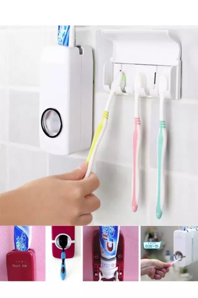 Automatic Dispenser Squeeze Toothpaste Wall Mounted Kids Toothbrush