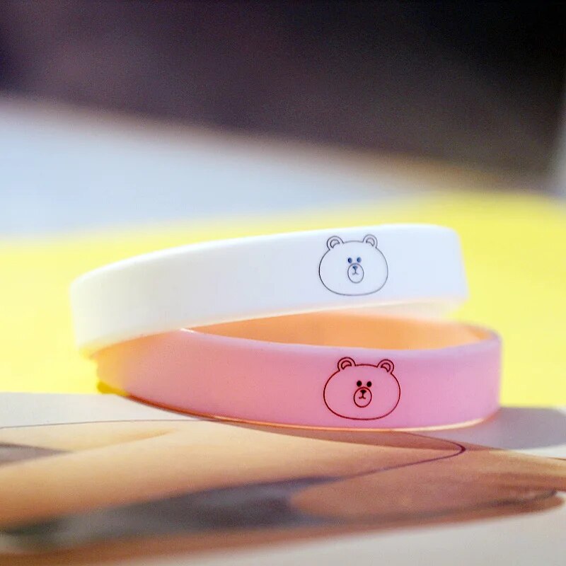 2pcs Bear Bracelet Silicone Rubber Wrist Band Cute Bear Animal Bracelet for Girls Best Friend. 