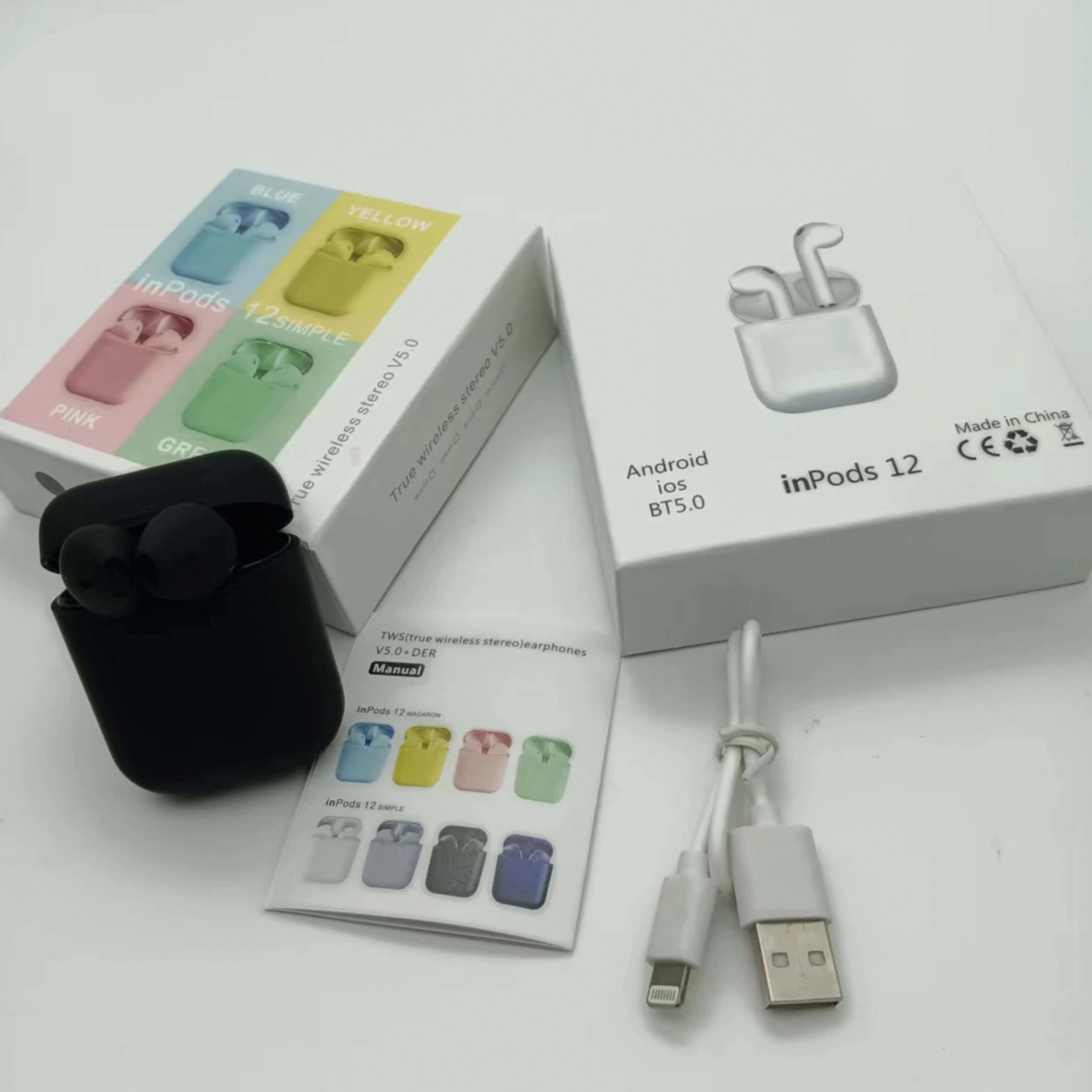InPods 12 Simple True Wireless Stereo Headset Bluetooth V5.0 TWS Earbuds Airbuds Earphone with Charging Case Touch Control i12 Earbuds. 