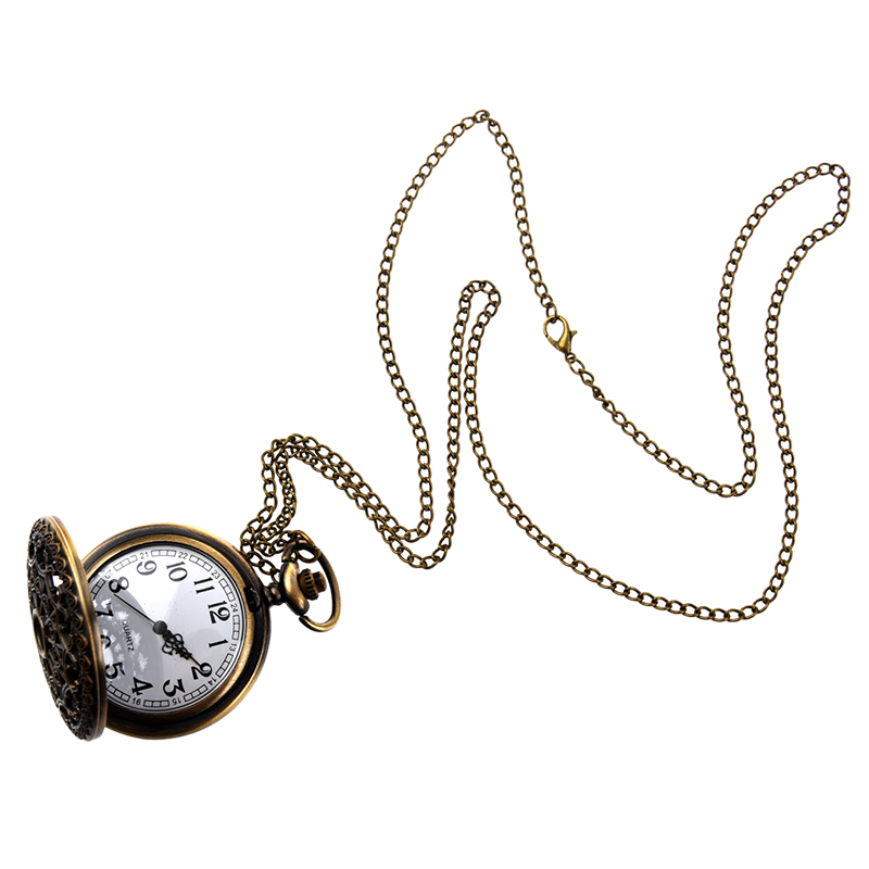 【ThinkWay】Retro Antique Bronze Spiderweb Pattern Pocket Watch Quartz Clock Necklace Pendant