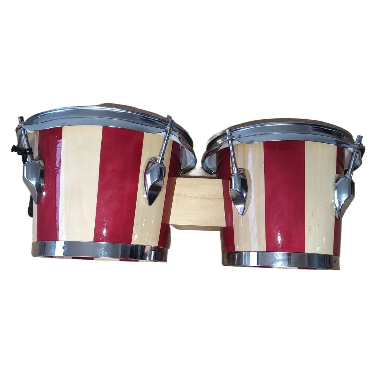 Link Double Bongo Drum Set with Tuning Wrench Professional Wooden Percussion Instrument for Professional, Beginner Adults Kids (Natural Skin) Maverick Percussion. 