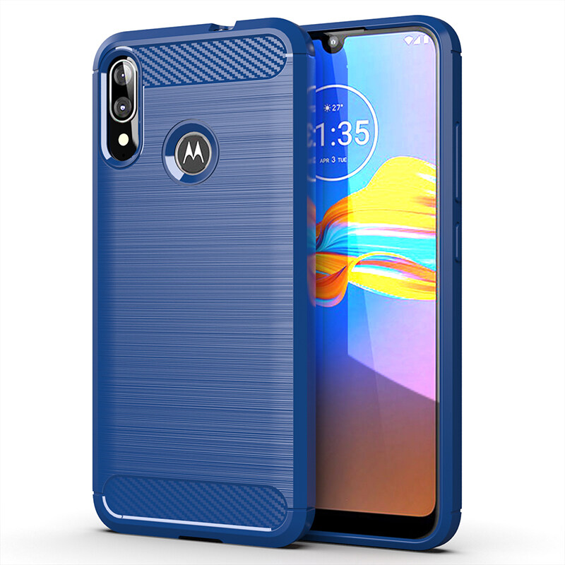 lthmy for Motorola Moto E6 Plus Case Carbon Fiber TPU Soft