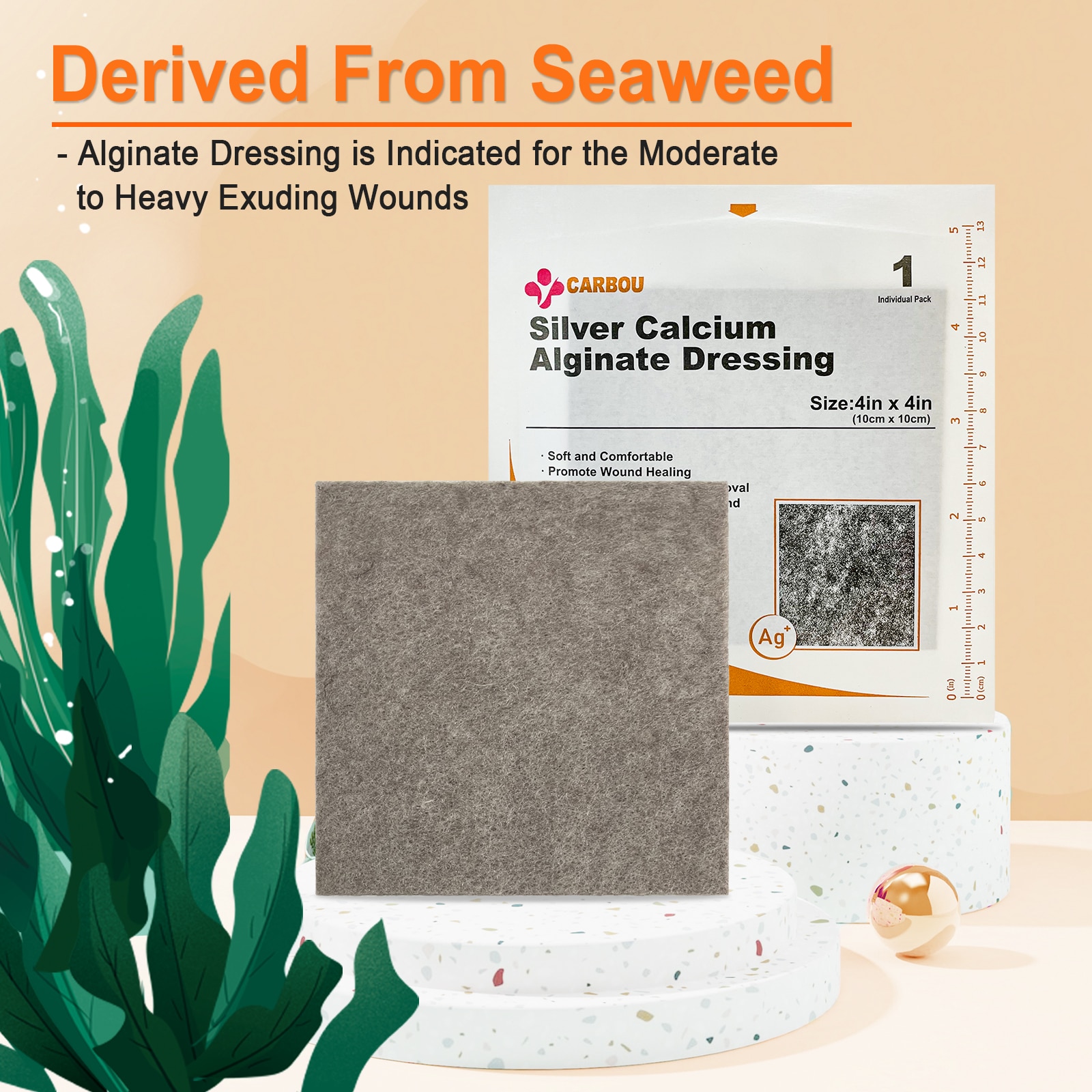 5pcs 4x4 Silver Calcium Ag Alginate Wound Dressing Soft and Absorbent Dressing Gauze for Wound Care. 