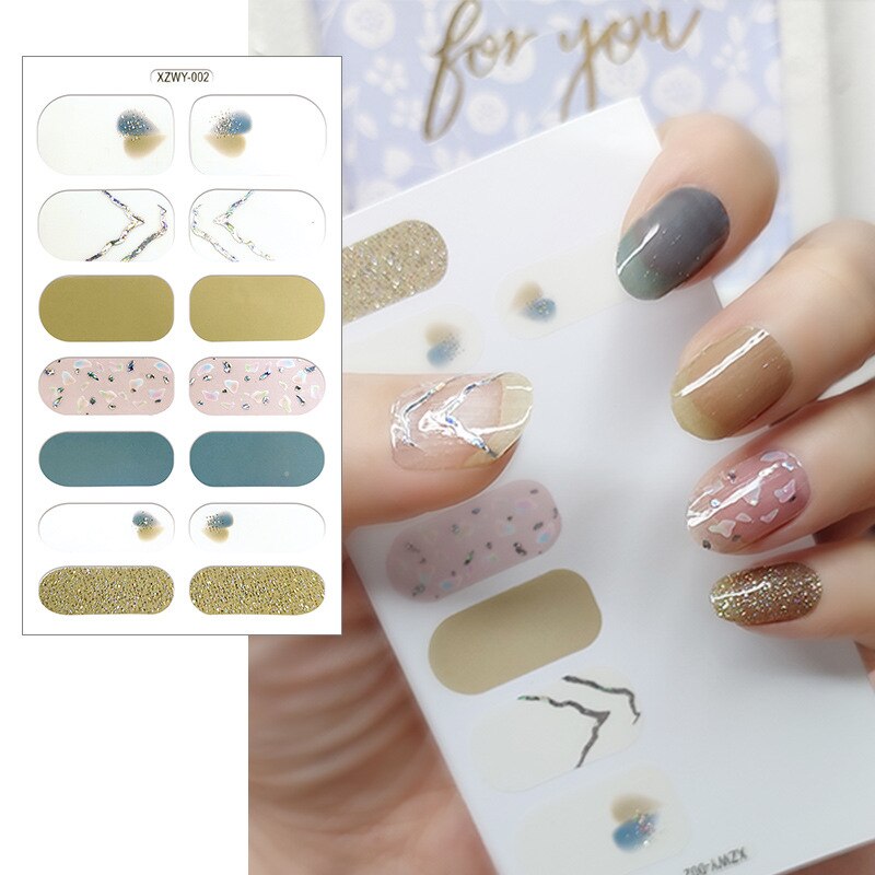 【Happy childhood memories】Nude nail art stickers 14 tips full nails diamond glitter gems lines flakes gradient transparent nail paper. 