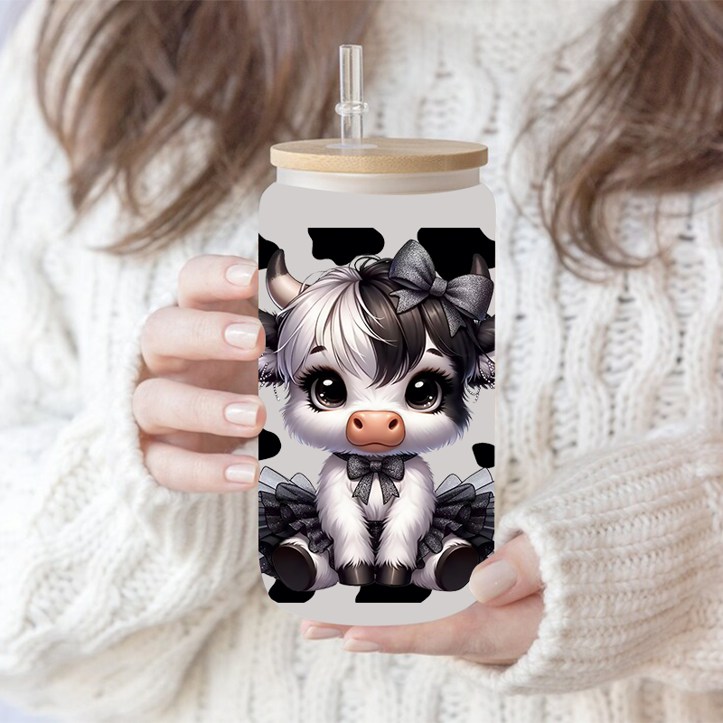 3D UV DTF Transfers Stickers 16oz Cup Wraps Animal Yak Cow Printed For DIY Glass Ceramic Metal Leather Etc. D13888. 