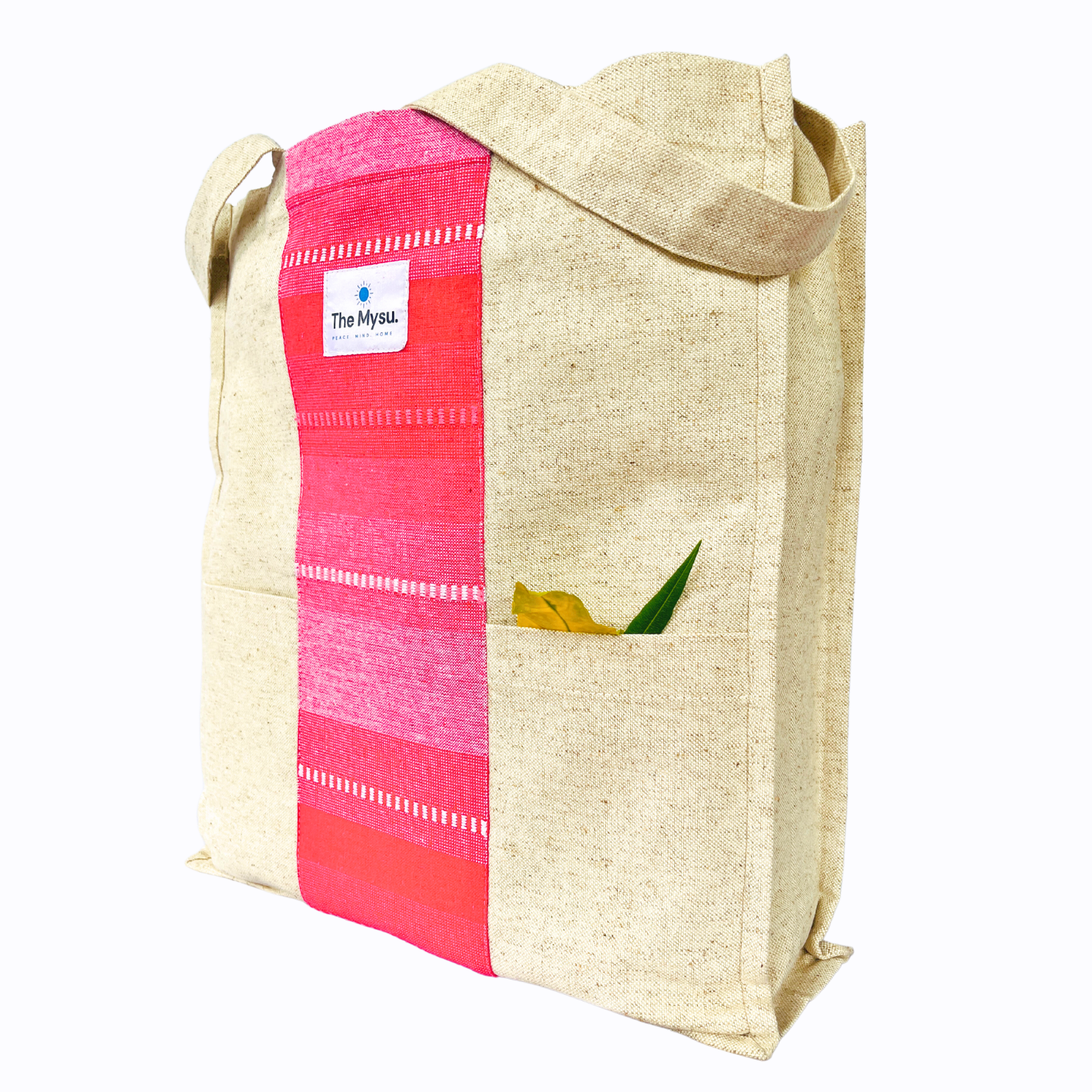 THE MYSU Heavy Duty Canvas Tote Bag - Pink Stripe - 14.5 inches (L) * 3 inches (W) * 16 inches (H). 