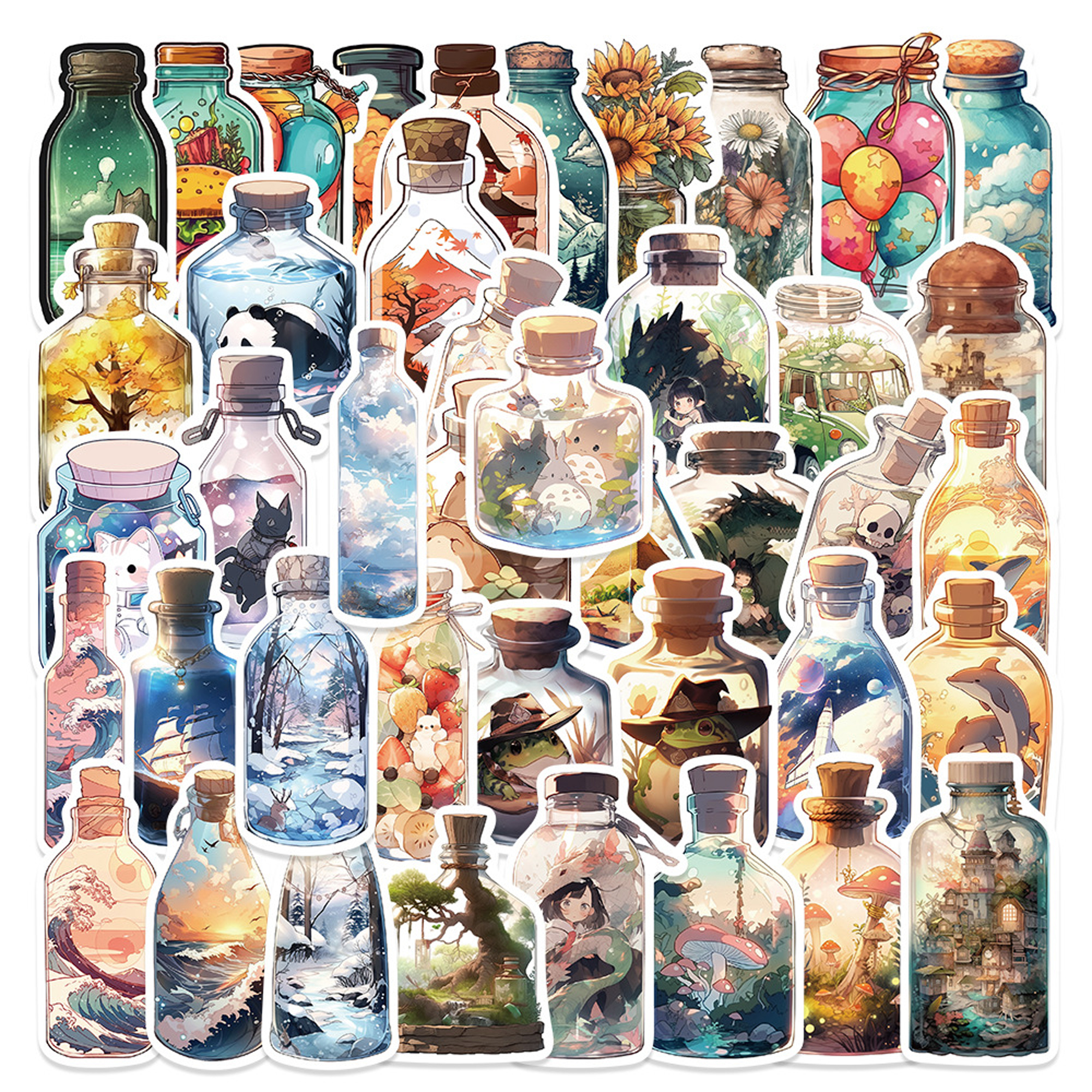 20/40pcs Bottle World Stickers Miniature Terrarium Stickers for Laptop Scrapbook Journal Kids Girls Boys Stickers. 