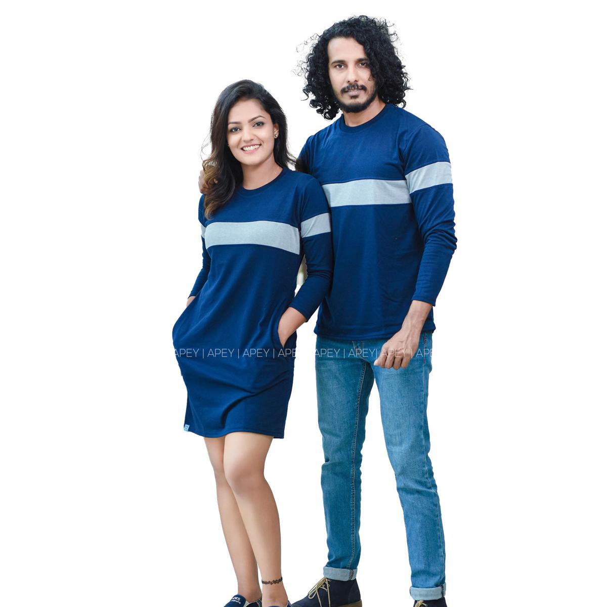 Navy Blue & Grey Melange Single Lined Couple Dress | AS490 | Daraz.lk