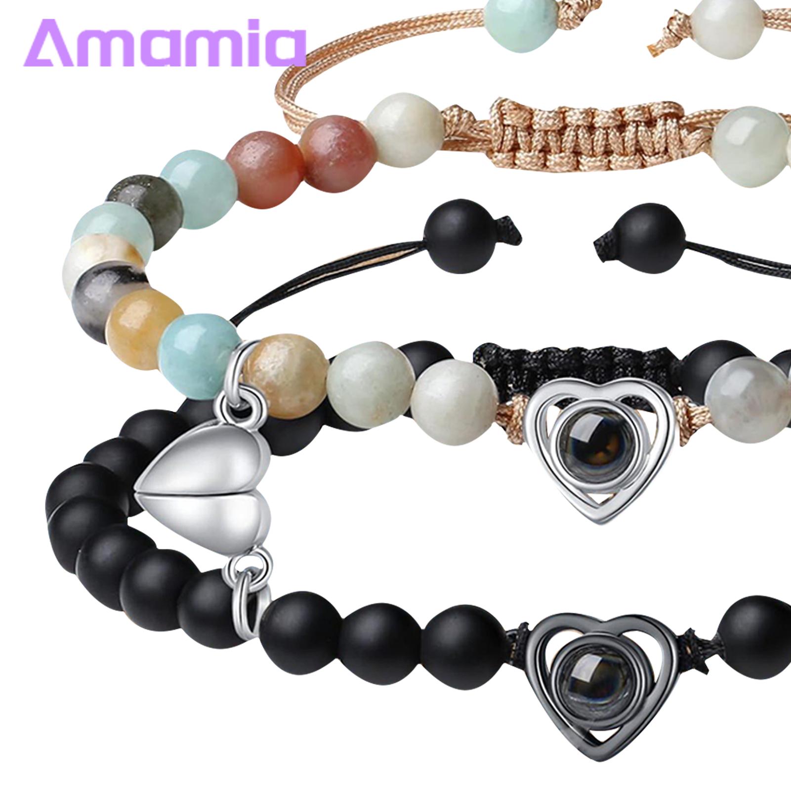 Long Distance Couple Bracelet 2pcs His Her Matching Bracelets 100 Languages I Love Couple Bracelets Adjustable Beads Jewelry Gift Heart Pairing Couple Necklace. 