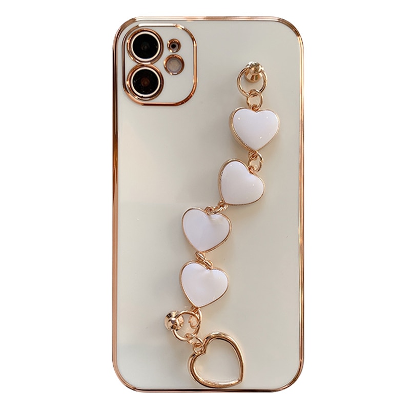 【ThinkWay】Luxury Plating Love Heart Chain Wrist Bracelet Soft Phone Case for Iphone 13 12 Pro Max X XS XR 11 Pro Max 7 8 Plus Coque Cover. 