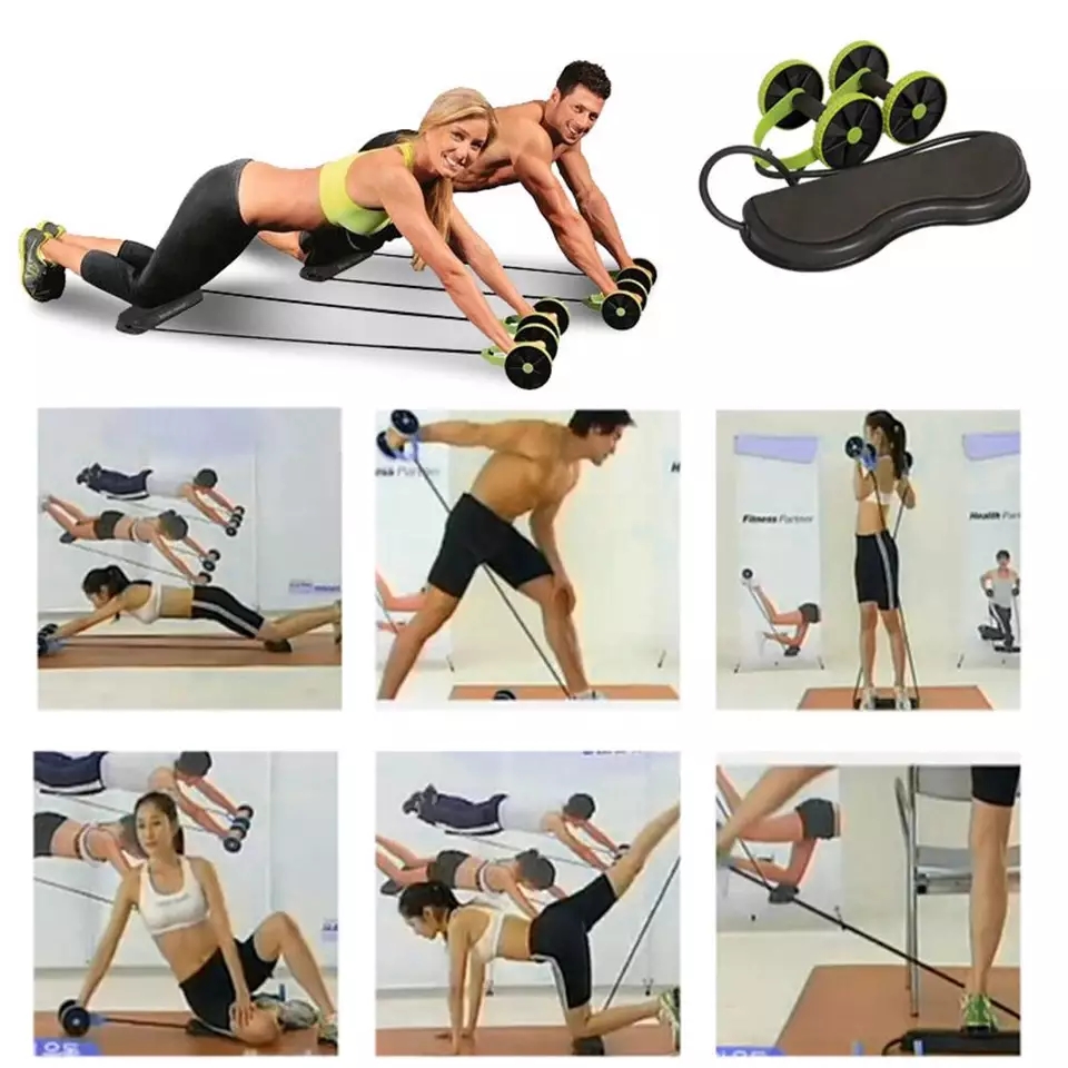 Revoflex Xtreme Abdominal Trainer Home Gym Machine Ab Wheel Roller Sport Bodybuilding Revoflex Xtreme Dobule Wheels AB Roller Pull Rope Abdominal Trainer Gym Equipment Abs Trainer