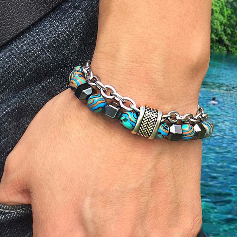 Malachite Beads Bracelets Chain Punk Yoga Chakra Beaded Bracelets for Men Women Fashion Jewelry