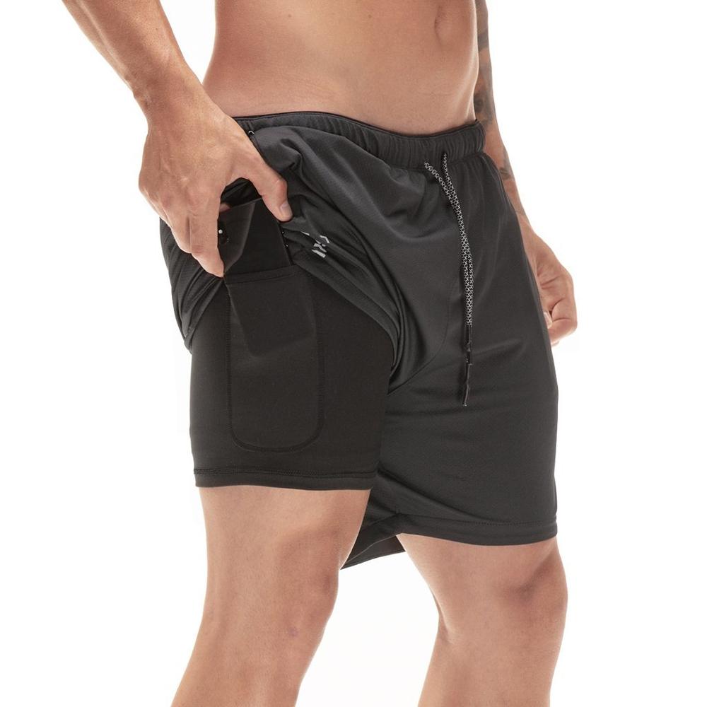 Men's Workout Running Gym Shorts 2 in 1 Athletic Shorts with Pockets and Zipper Pocket for Trainning. 
