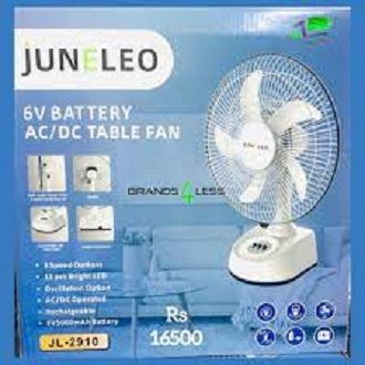 JUNELEO 10'' AC / DC Rechargeable Table Fan And Bright LED. 