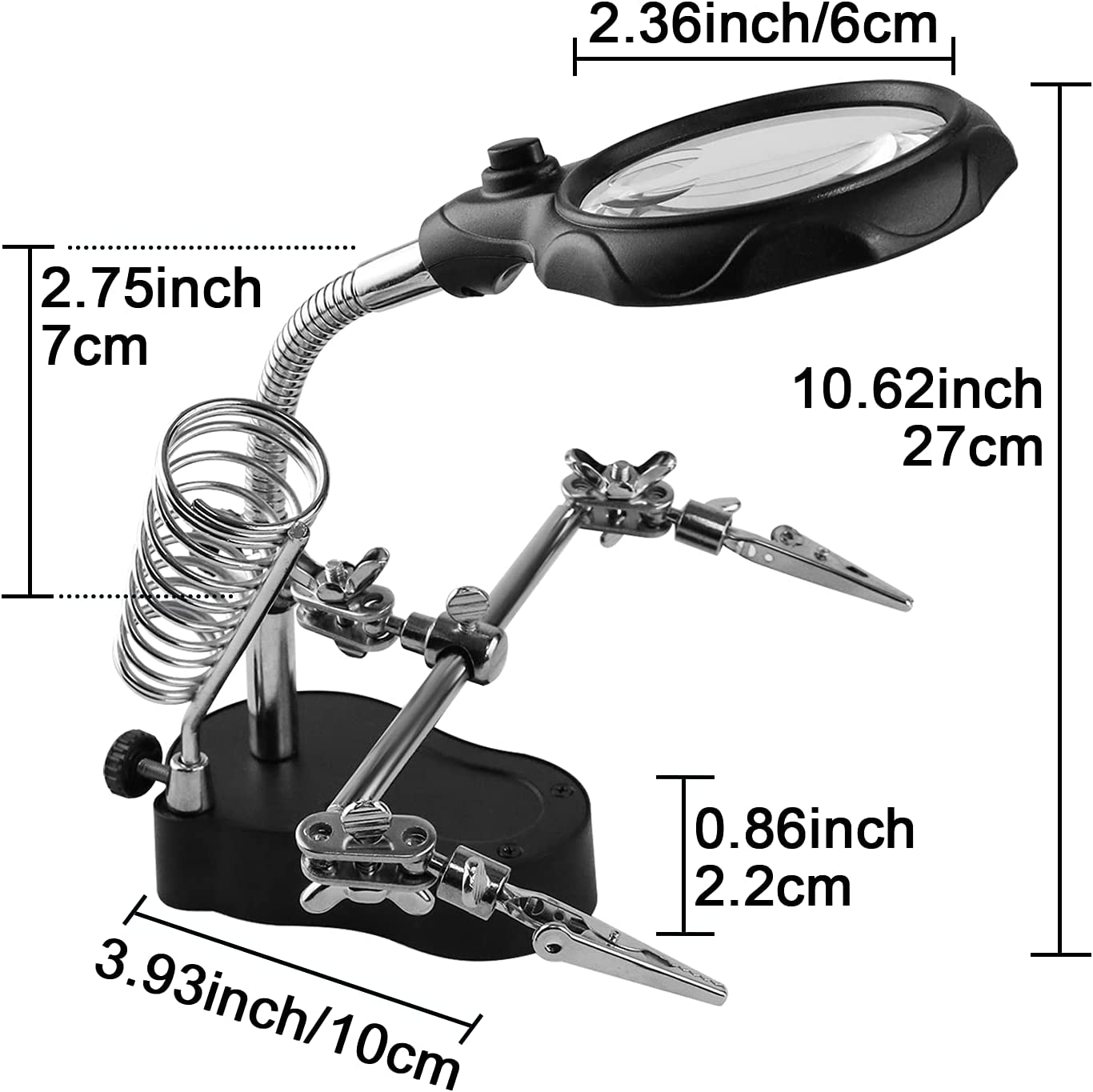 Helping Hands Magnifying Glass Soldering Station, 3.5X 12X Magnifier, With LED Lights. 