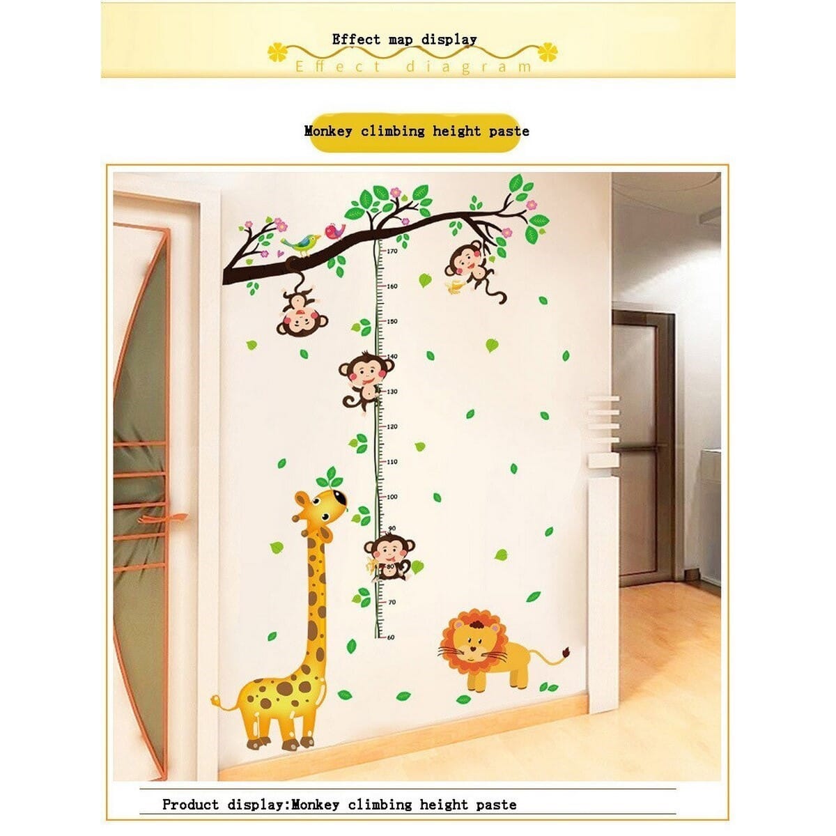 Cartoon Animals Giraffe Monkey Height Measure Wall Sticker For Kids Rooms Growth Chart Nursery Room Decor Wall Art. 