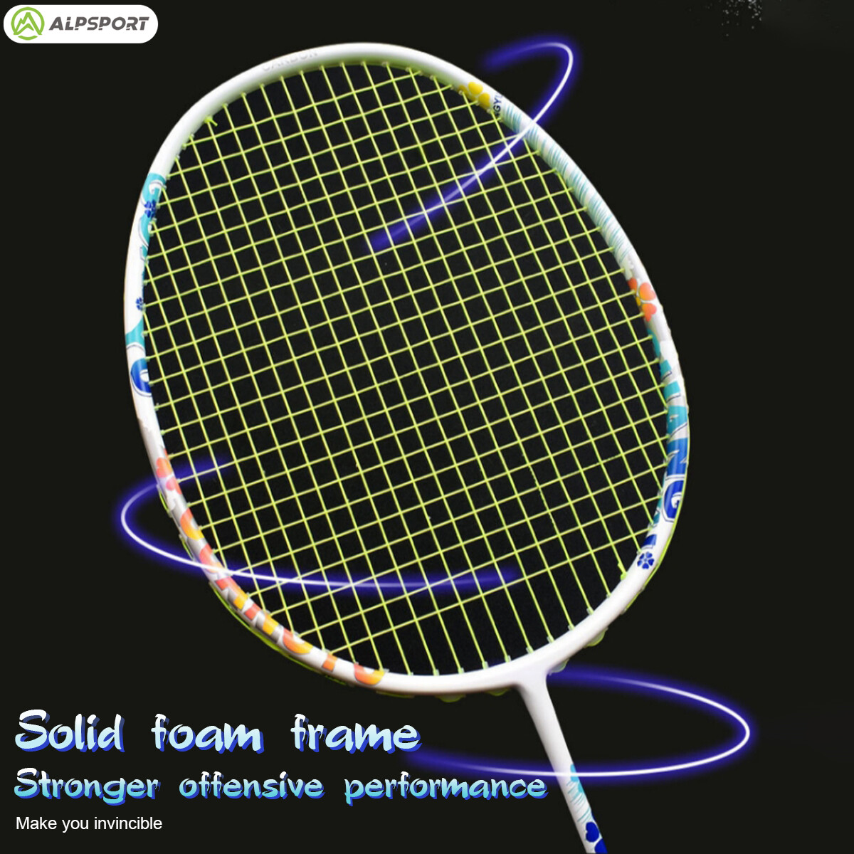 ALPSPORT 98K Solid shaft + Five Leaf Clover Ultra Offensive 84g 4u Racket Badminton Racket Raket Badminton Original Racquet Badminton White Rackets