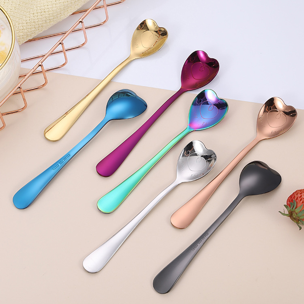 Heart Shaped Teaspoons Stainless Steel Coffee Spoon Dessert Spoon Cutlery Fashion Tableware. 