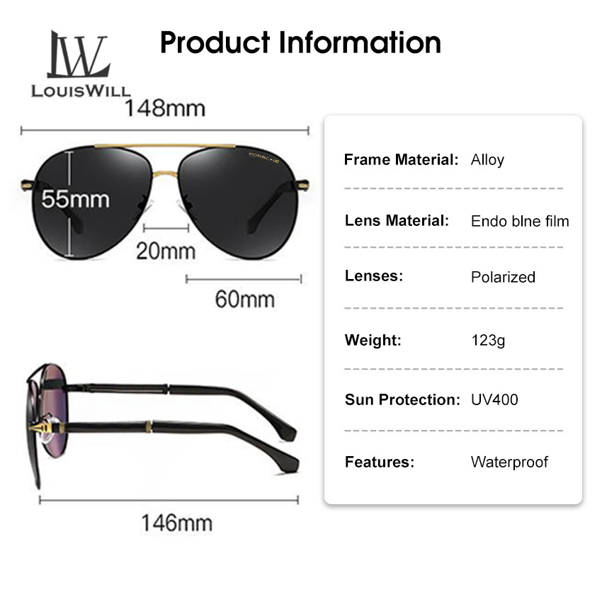 LouisWill Mens Oversized Polarized Shades Sunglasses Outdoor 100% UV Protection Lightweight Eyewear with Free Box. 
