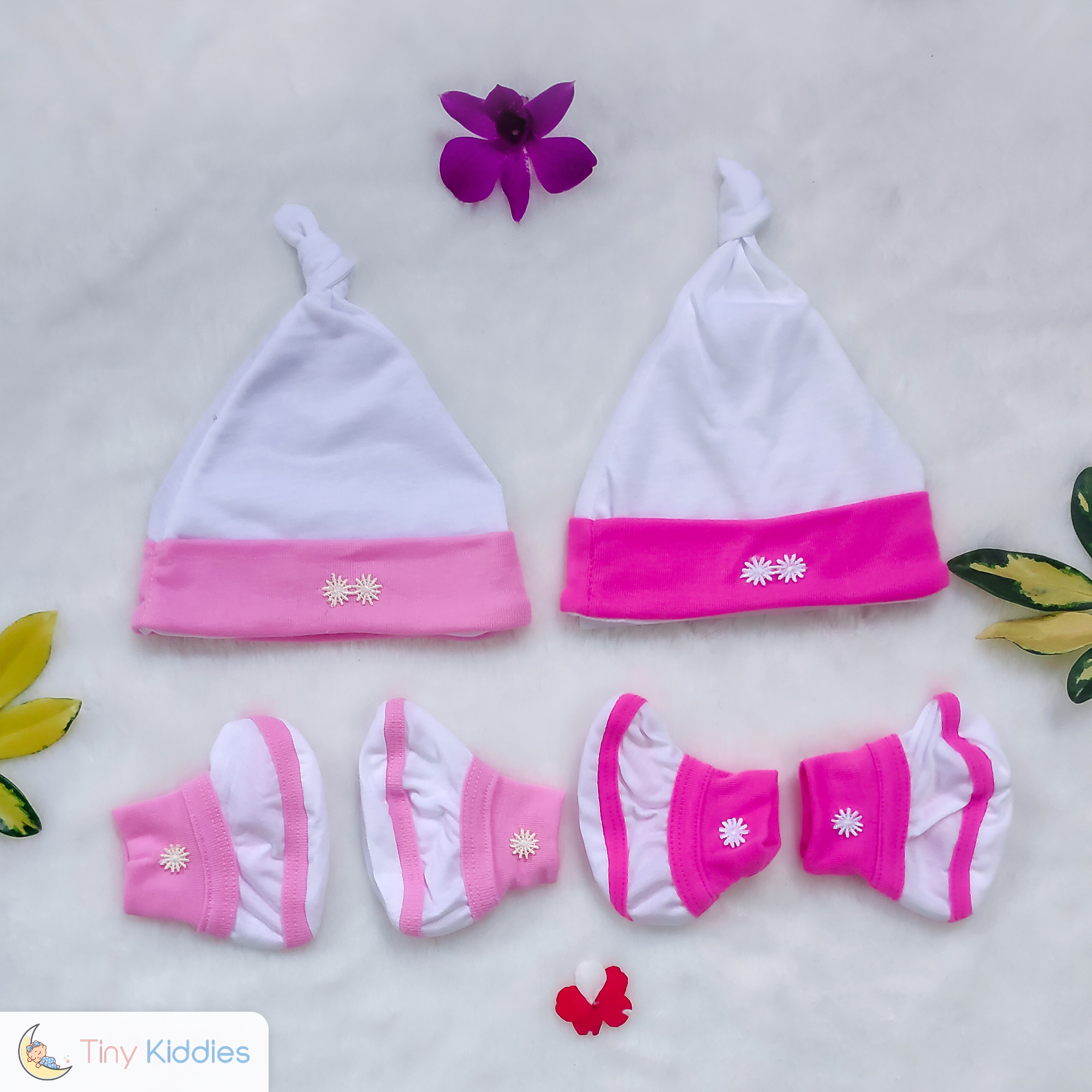 Newborn Baby Jersey Socks & Cap 02 Sets 100% Cotton [Hospital List Item]. 
