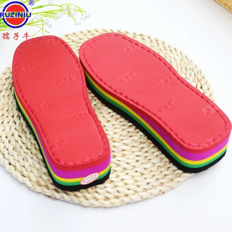Raccoon Cow Rubber Rainbow High Heel Wedge Thick Muffin Sole Hand Slippers Sole