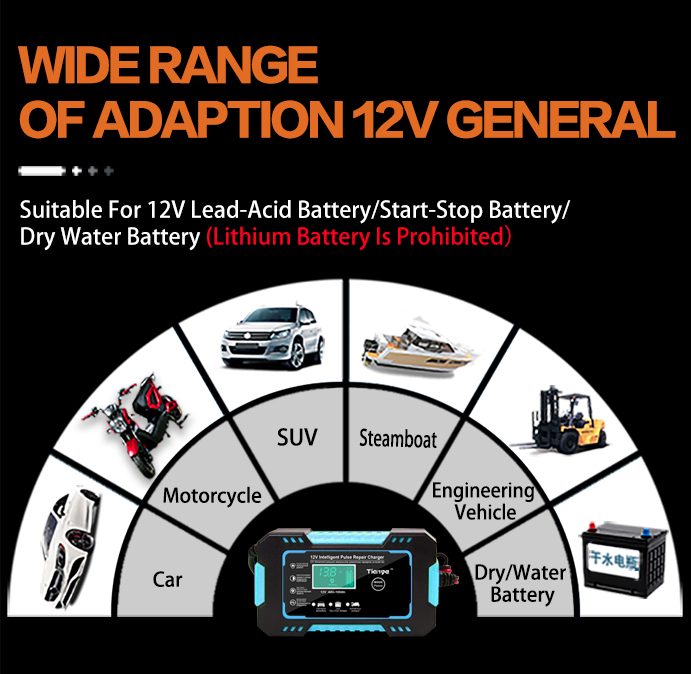 Battery charger 12v Intelligent Pulse Repair Charger. 