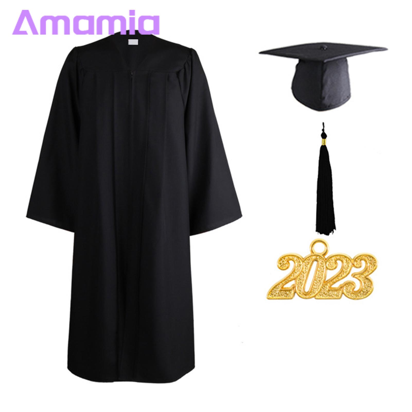 Academic Dress Long Sleeve High School Degree Robe Graduation Gown Top Hat. 